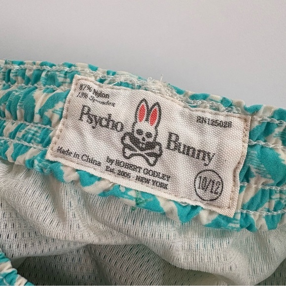 Psycho Bunny Boy Wave Blue White Honeycomb Graphic Print Swim Trunks 10/12 Logo - Picture 6 of 10